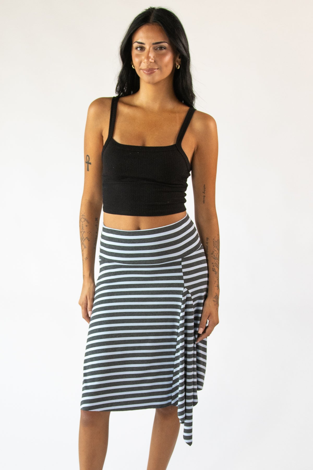Asymmetrical Stripe Midi Skirt