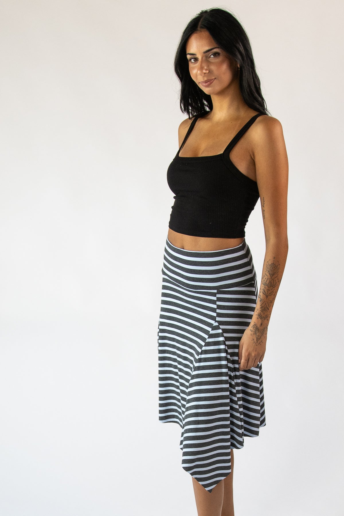 Asymmetrical Stripe Midi Skirt