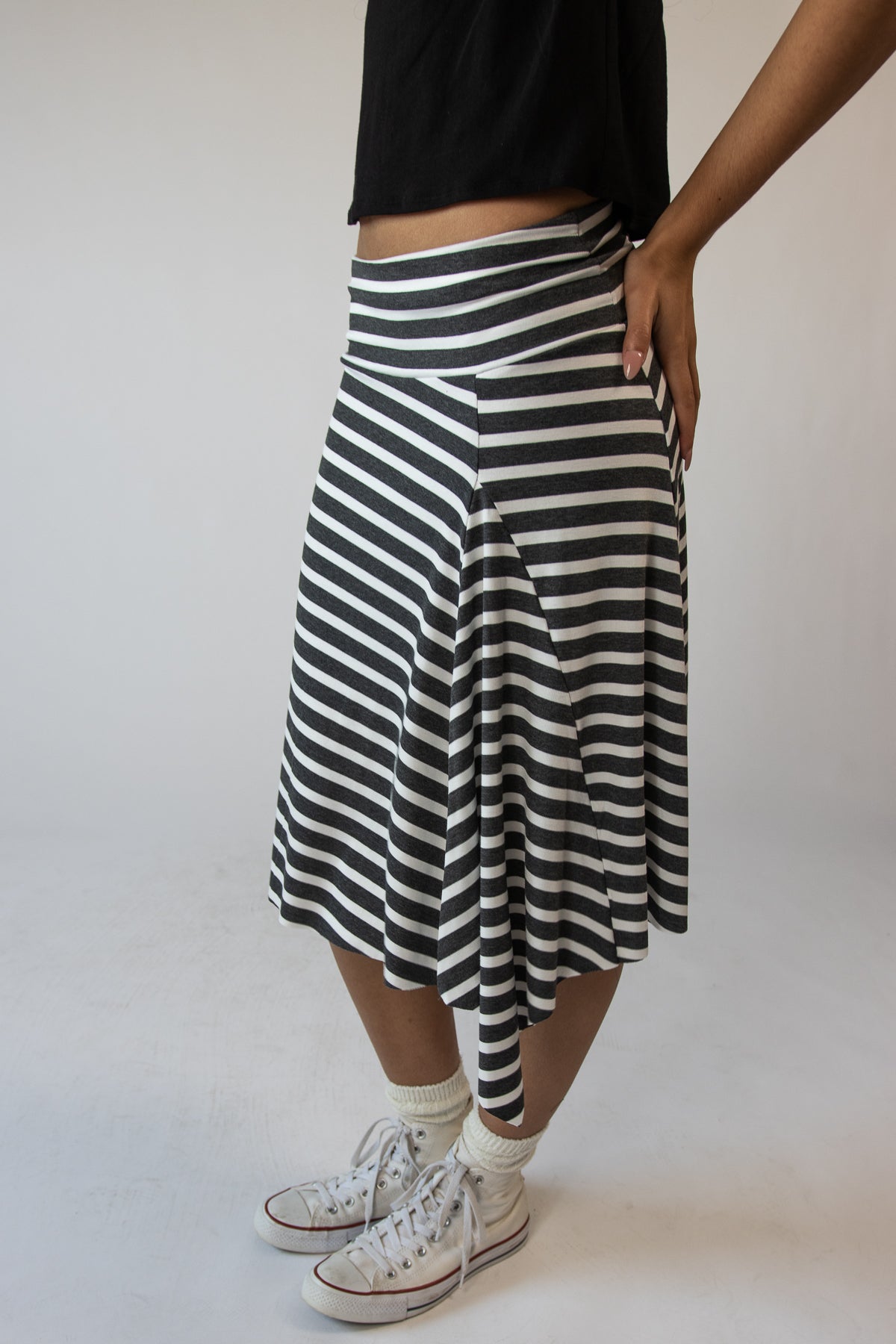 Asymmetrical Stripe Midi Skirt