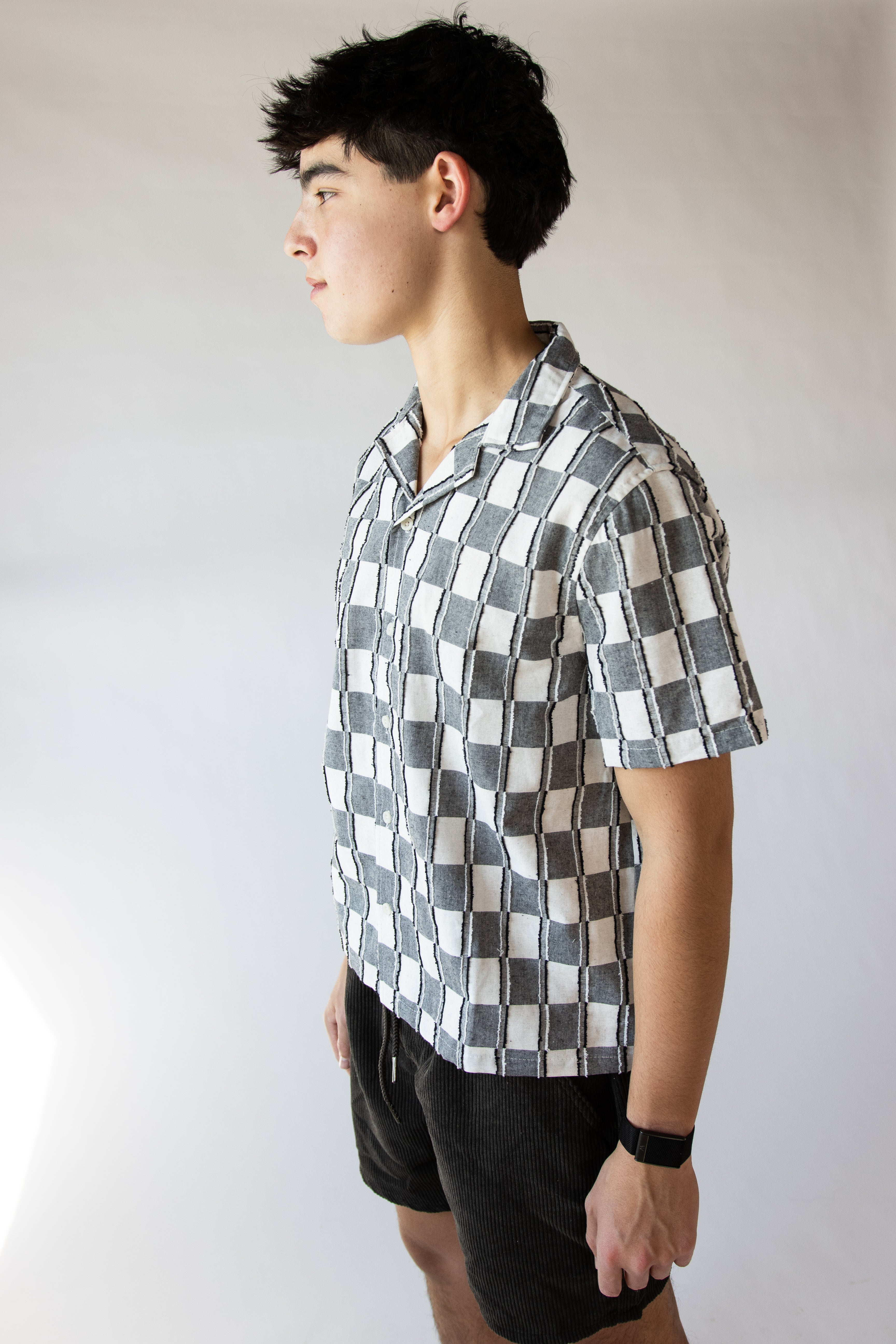 Checkered Crop Fit Button Up Shirt