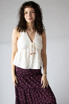 Lace Trim Beaded Tie Babydoll Tank Top