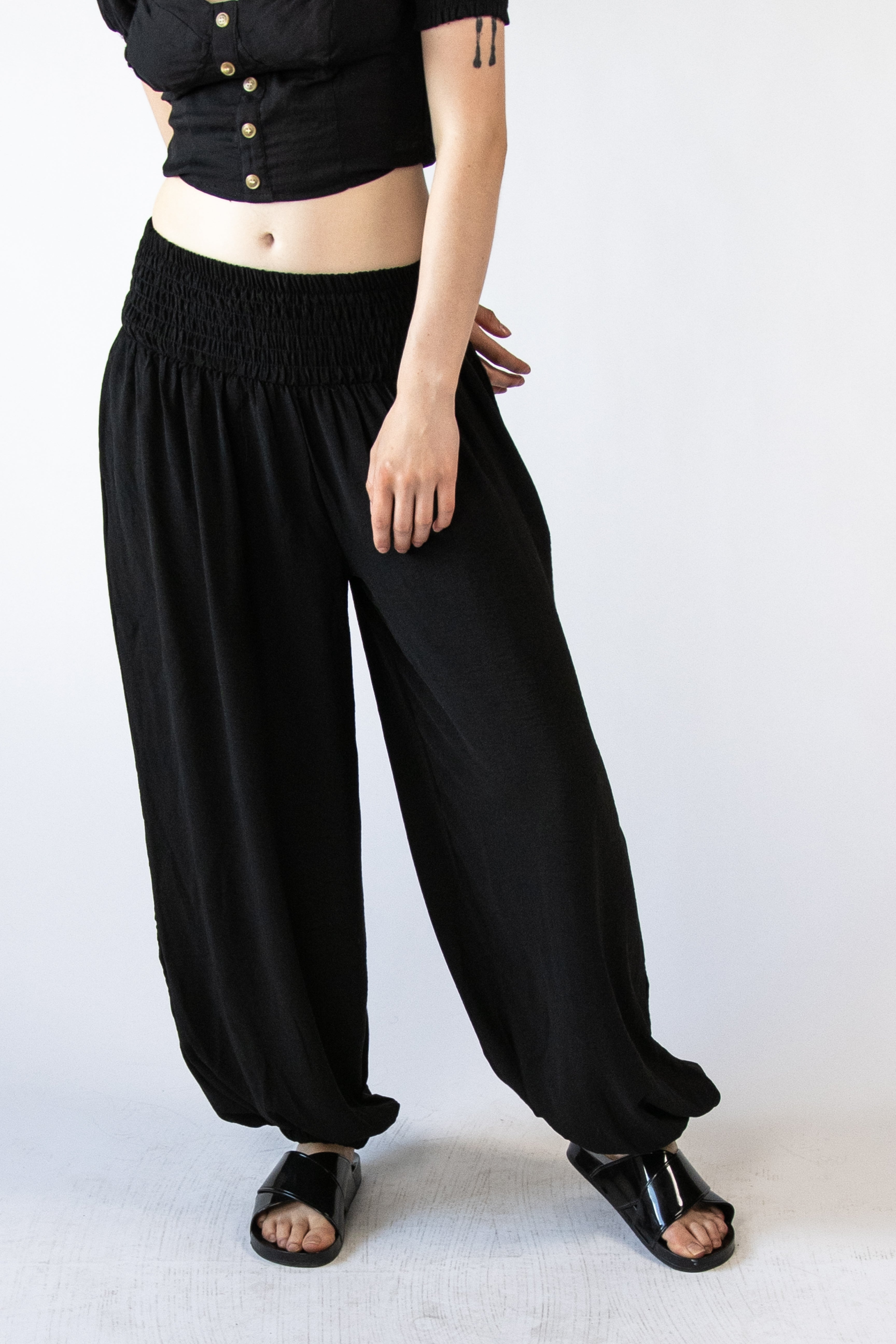 Shirred Waist Balloon Pants