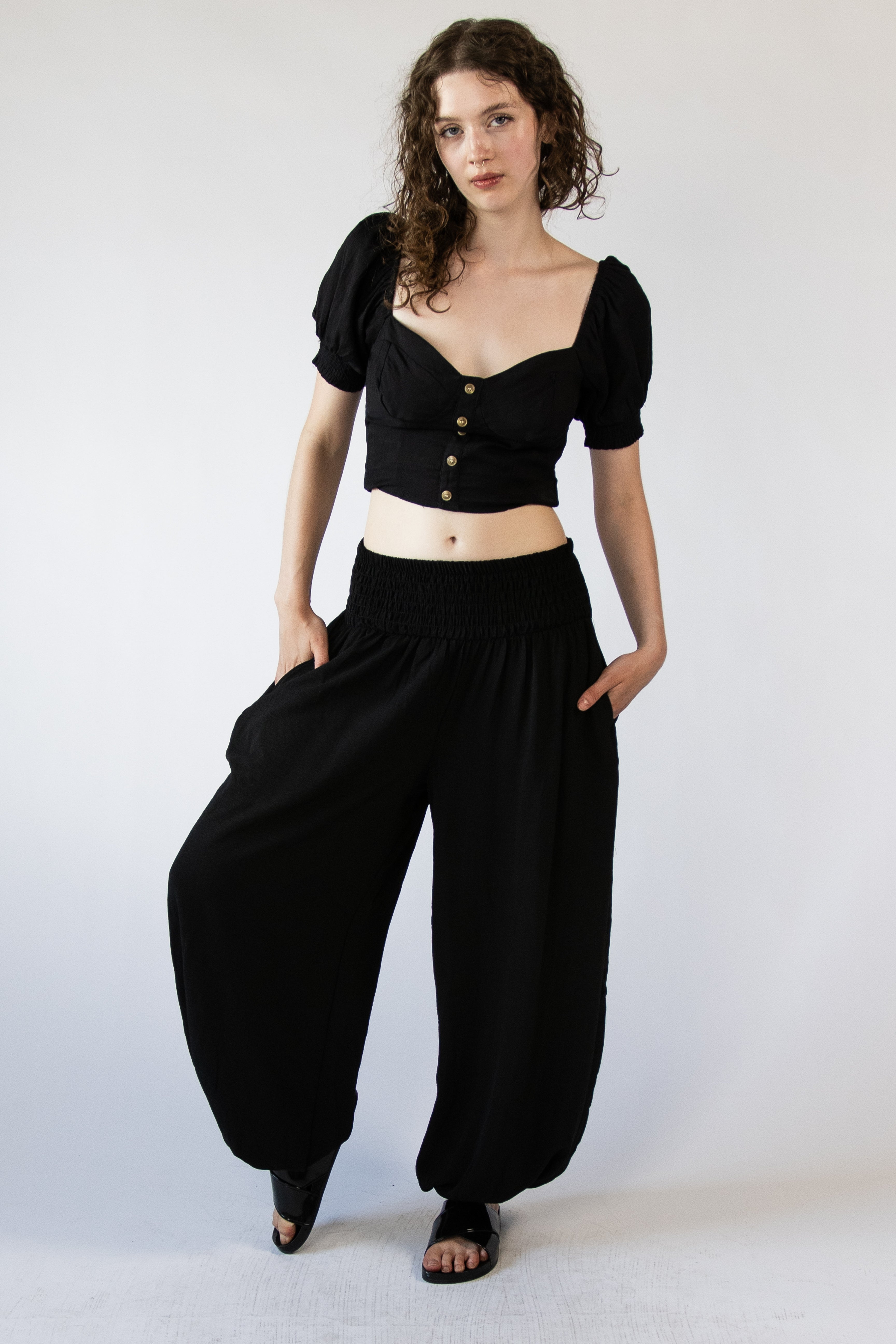 Shirred Waist Balloon Pants