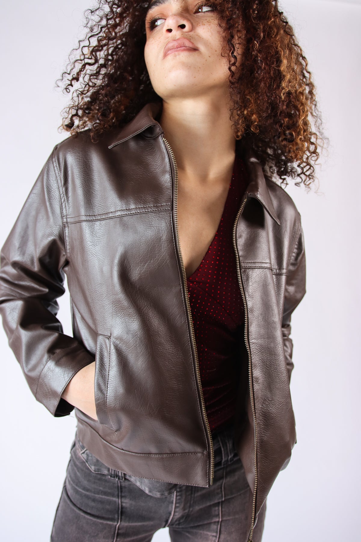 Collared Brown Moto Jacket