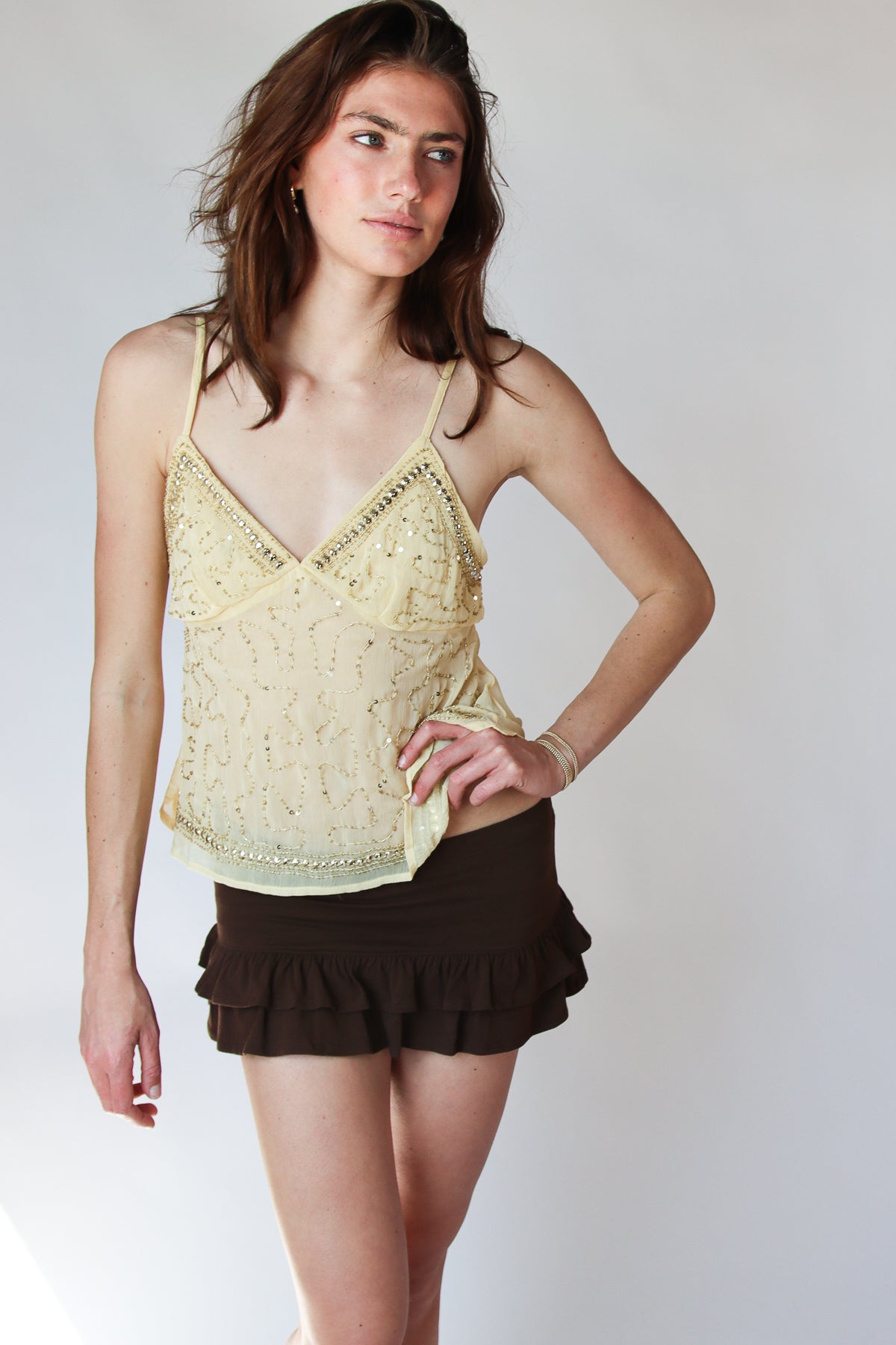 Beaded Chiffon Babydoll Top