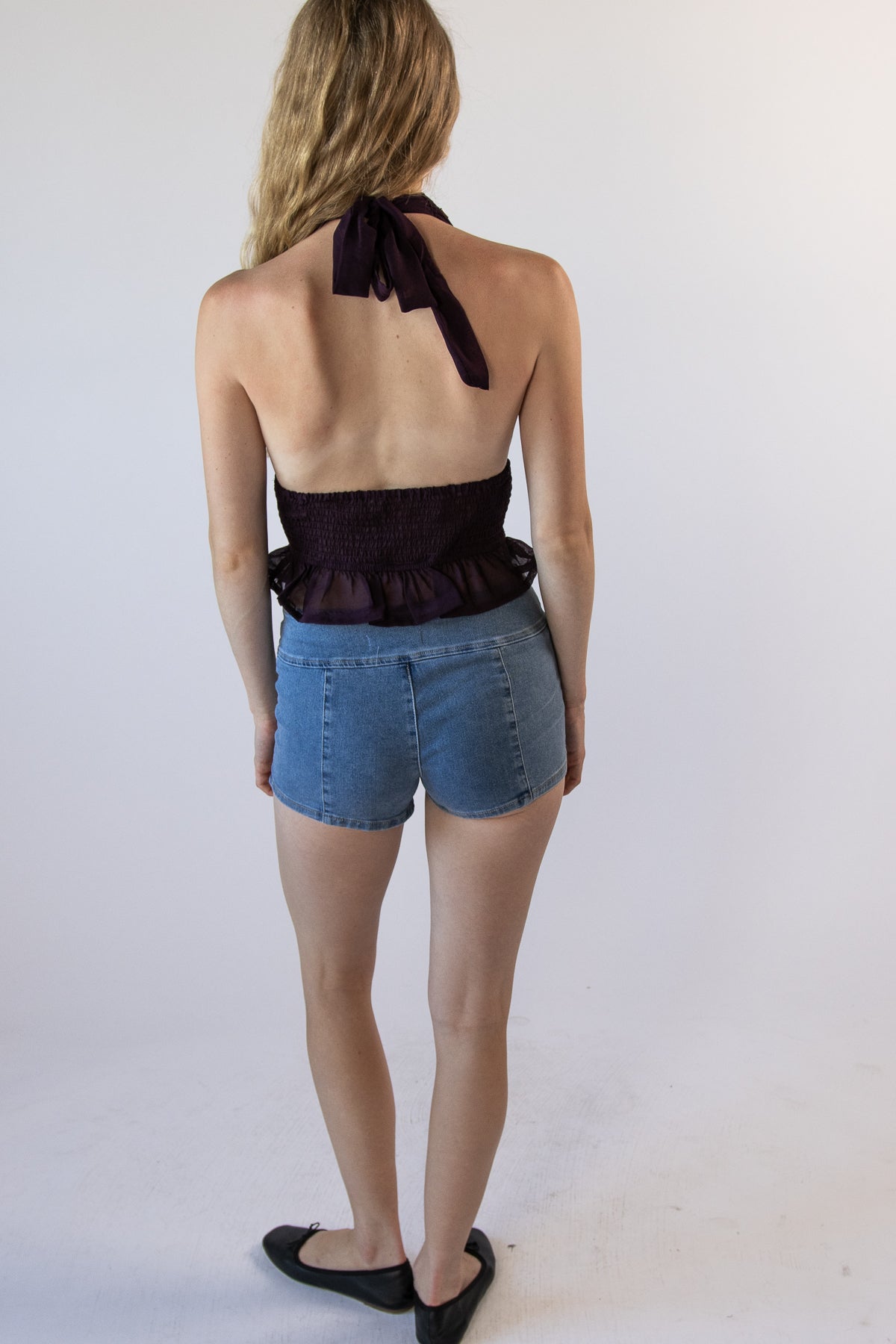 Beaded Halter Smock Waist Tank