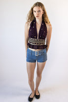 Beaded Halter Smock Waist Tank