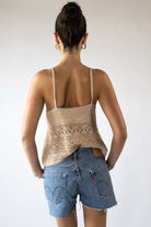 Beaded Straps Pointelle Knit Flyaway Tank Top