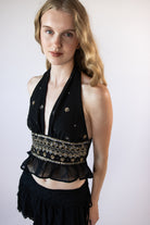 Beaded Halter Smock Waist Tank
