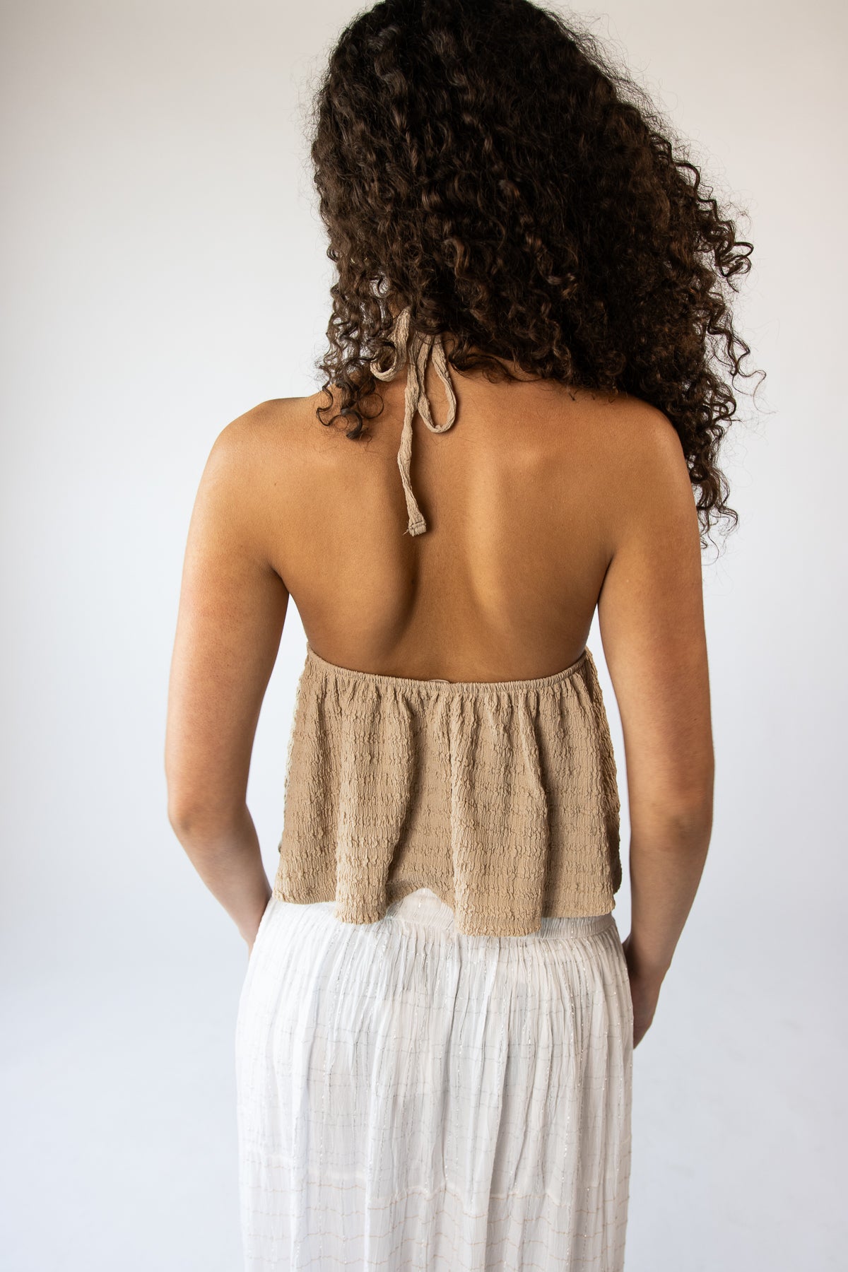 Beaded Ruffle Halter Top