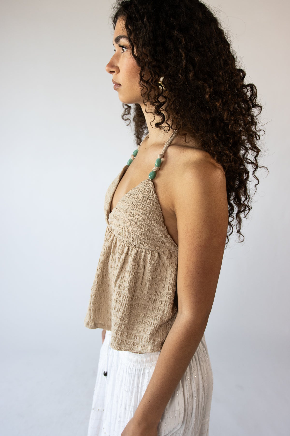 Beaded Ruffle Halter Top