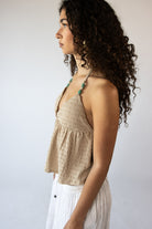 Beaded Ruffle Halter Top
