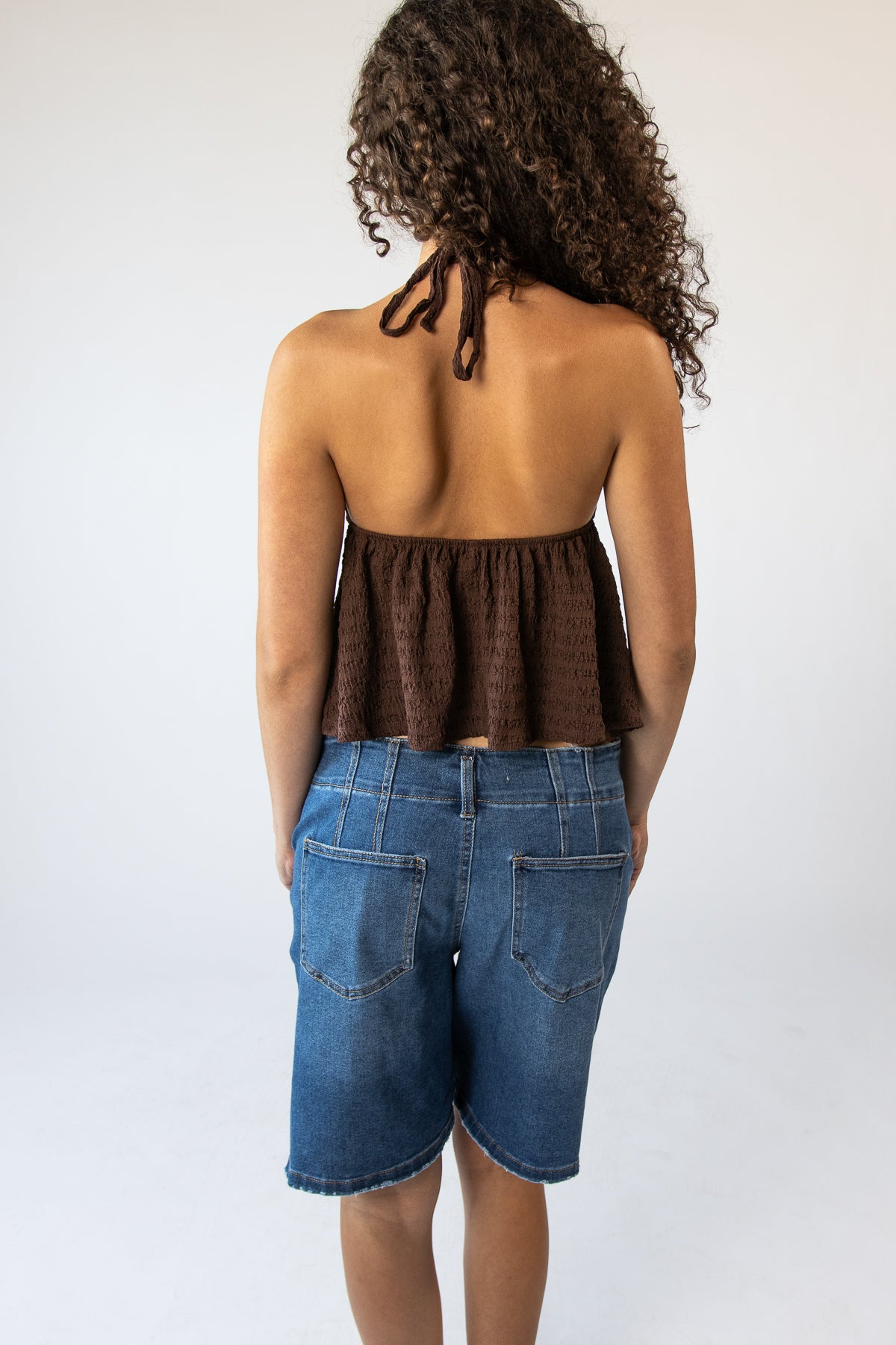 Beaded Ruffle Halter Top