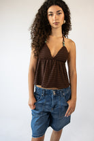 Beaded Ruffle Halter Top