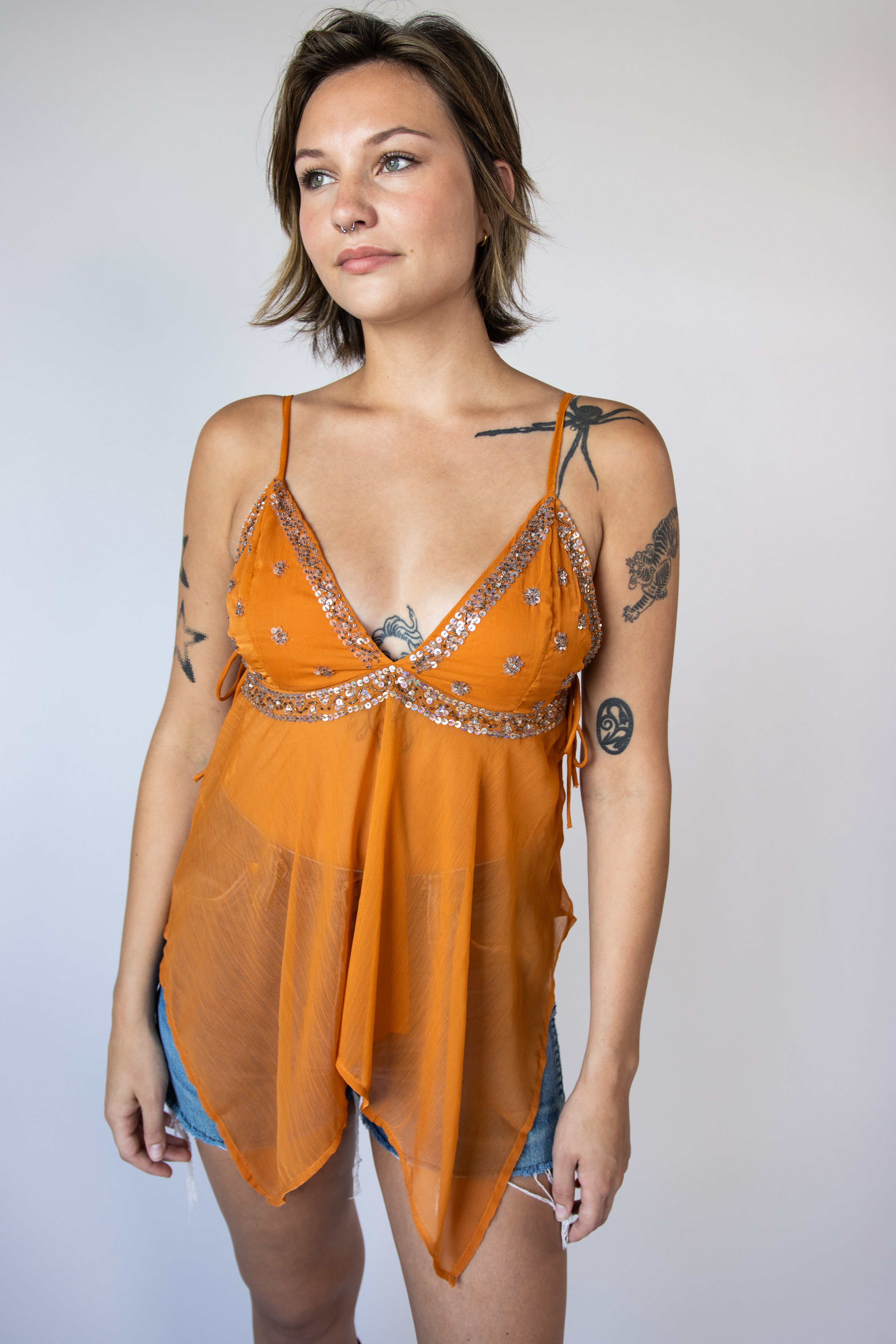 Beaded Sequin Scarf Top