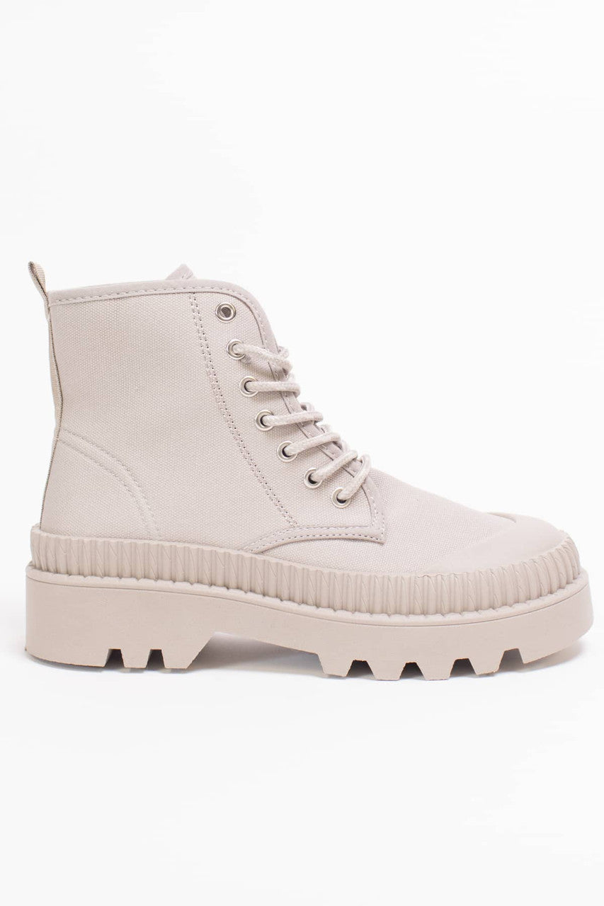 Beige Canvas Platform Boots