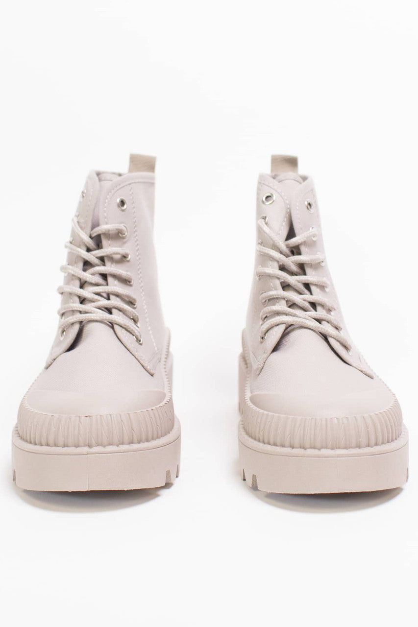 Beige Canvas Platform Boots
