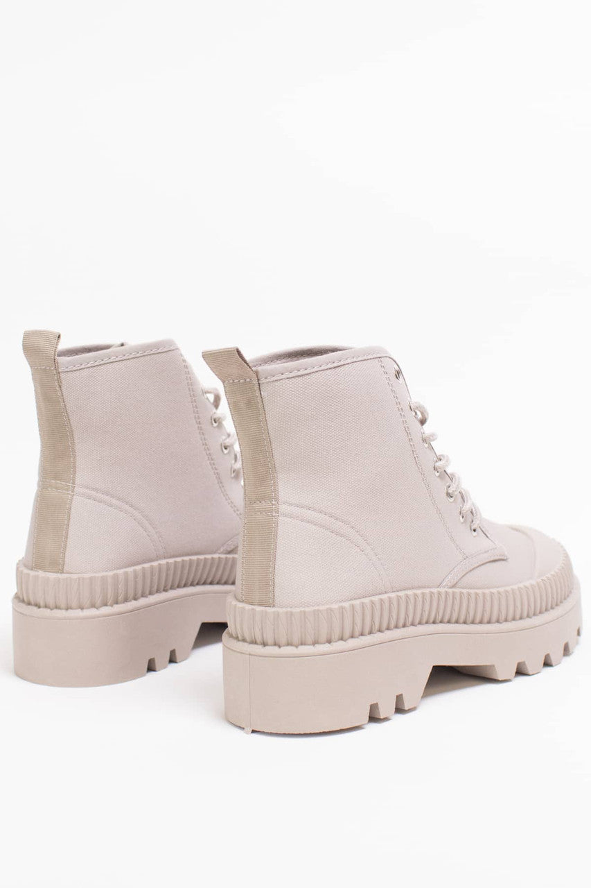 Beige Canvas Platform Boots
