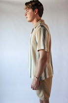 Striped Open Weave Button Up Shirt
