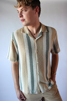 Striped Open Weave Button Up Shirt