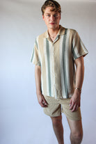 Striped Open Weave Button Up Shirt
