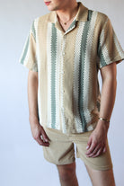 Striped Open Weave Button Up Shirt