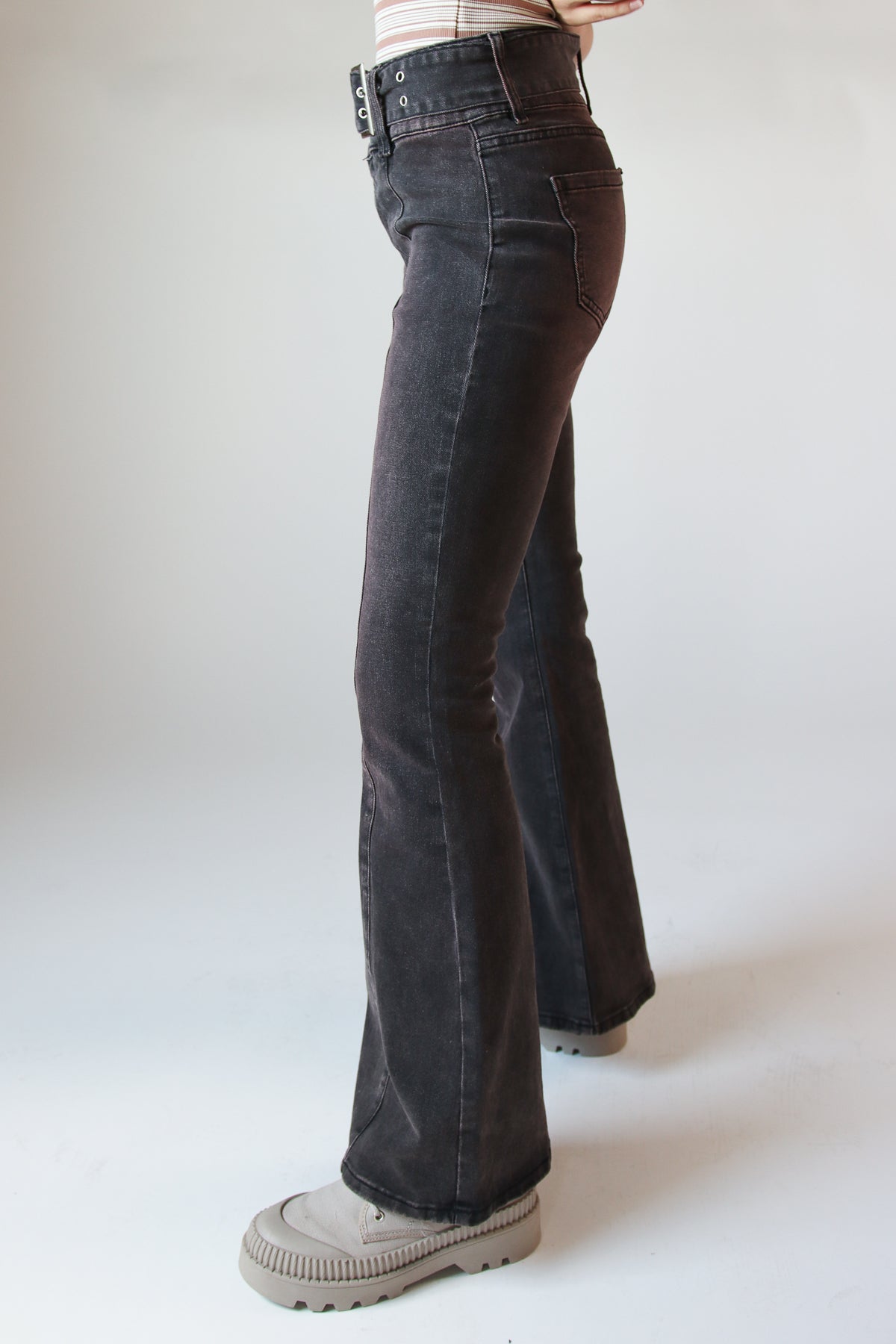 Belted Flare Brown Wash