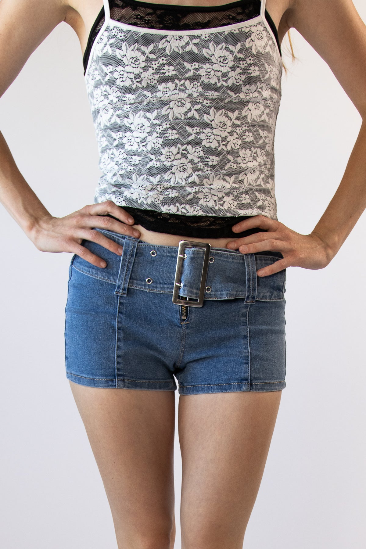 Mini Denim Shorts With Belt