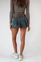 Western Belt Denim Pleated Mini Skort