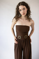 Belted Tube Top Wide Leg Jumpsuit