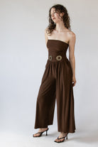 Belted Tube Top Wide Leg Jumpsuit