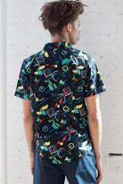 Black Trapper Keeper Print Woven Button Up Shirt