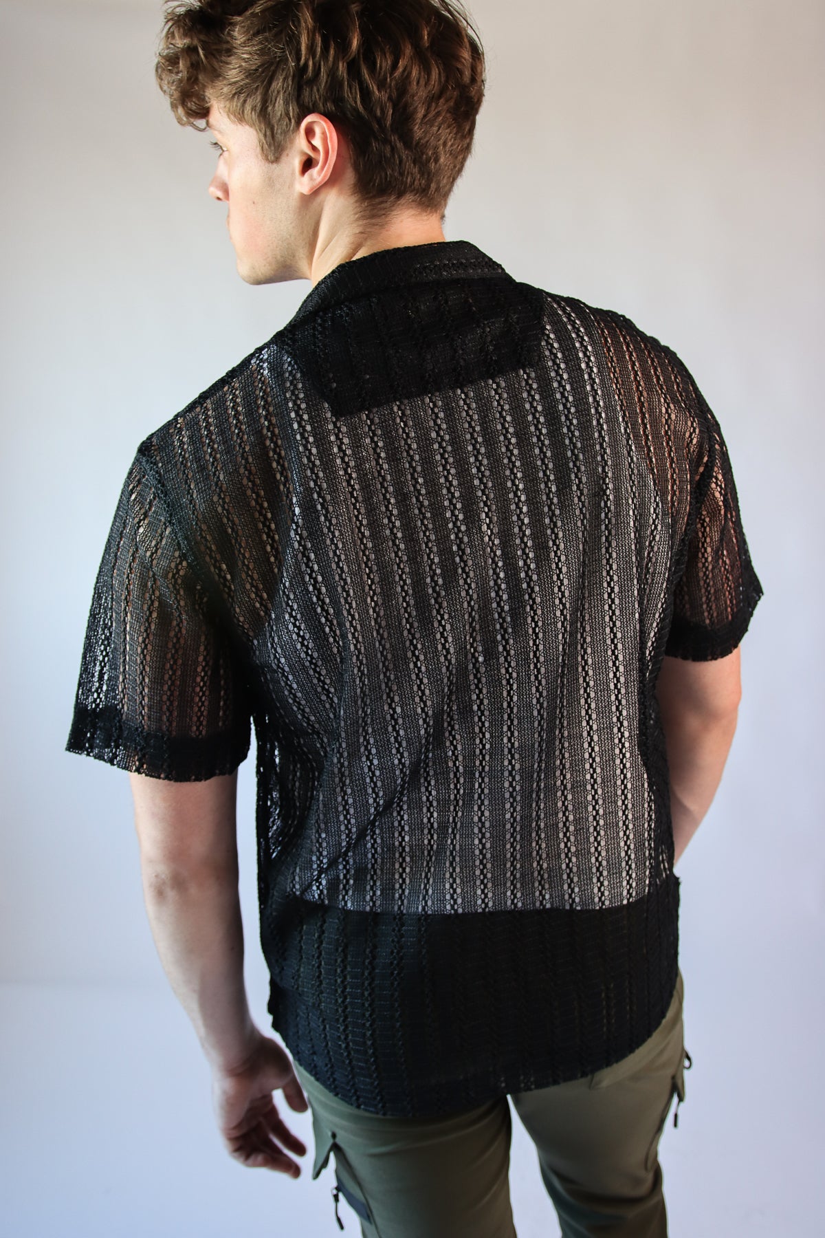 Black Open Knit Button Up Shirt
