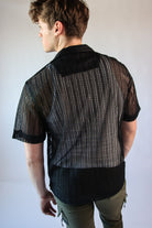 Black Open Knit Button Up Shirt