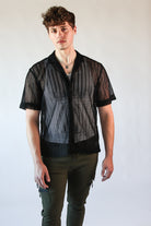Black Open Knit Button Up Shirt