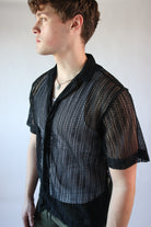 Black Open Knit Button Up Shirt