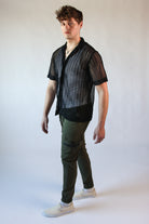Black Open Knit Button Up Shirt