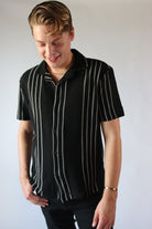 Black And White Striped Woven Button Up Shirt