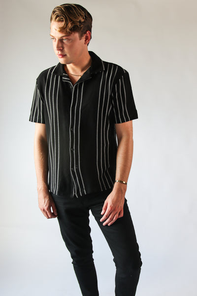 Black And White Striped Woven Button Up Shirt S