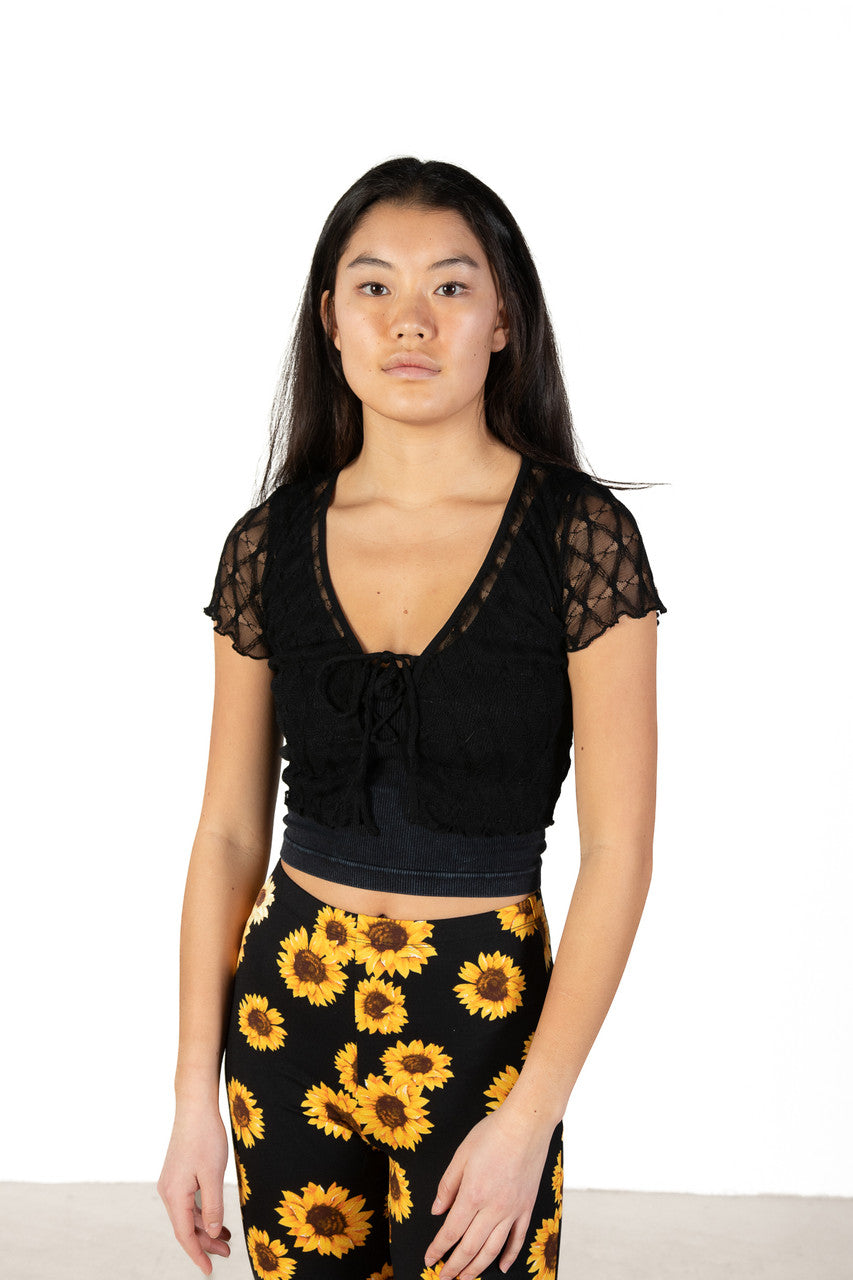 Black Diamond Mesh Lace Up Top