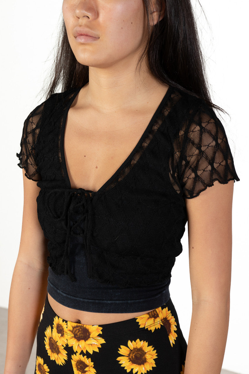 Black Diamond Mesh Lace Up Top