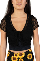 Black Diamond Mesh Lace Up Top