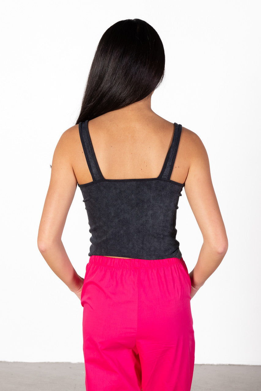 Black Mineral Wash Ribbed Tank