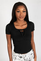 Black Tie Neck Seamless Tee