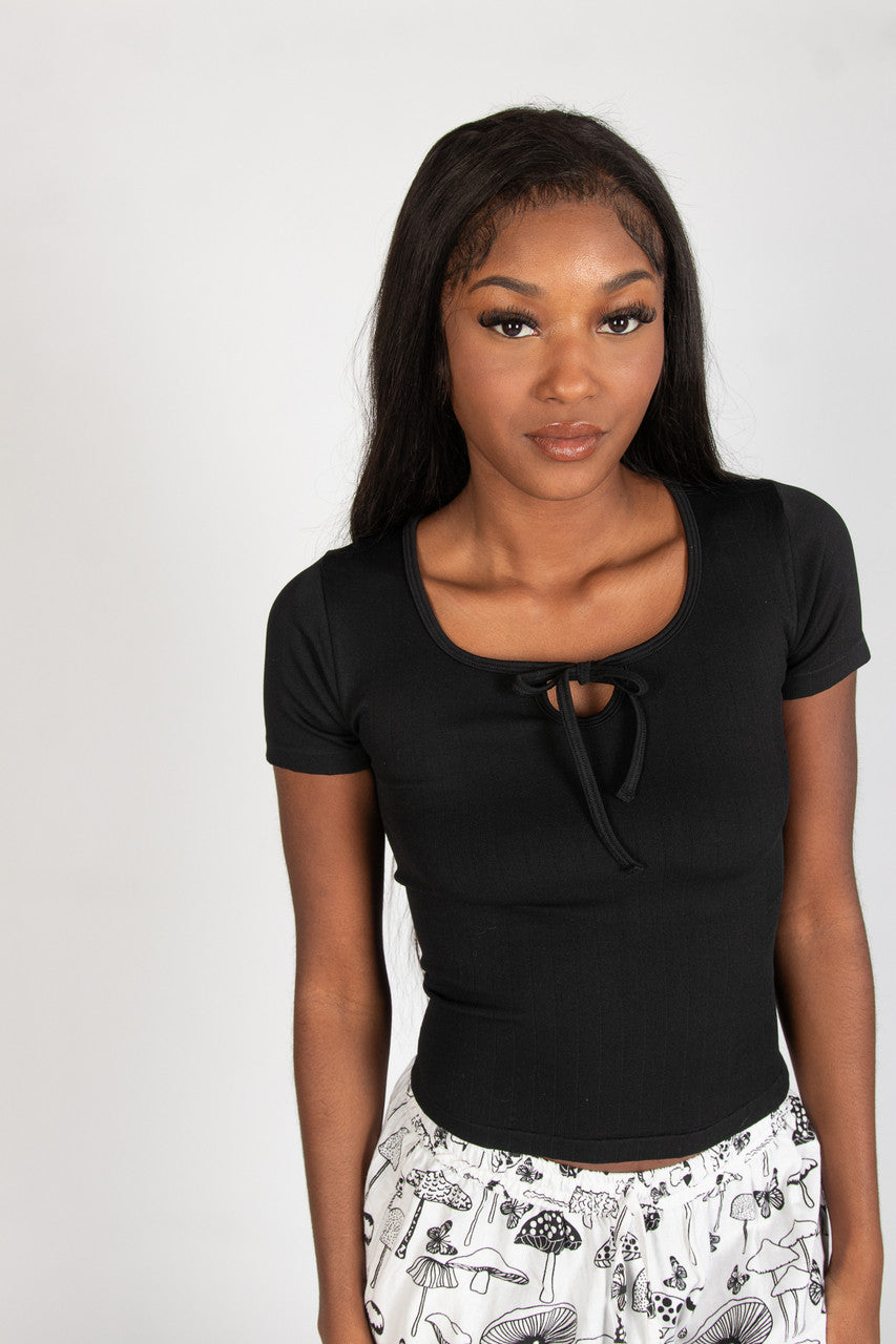 Black Tie Neck Seamless Tee