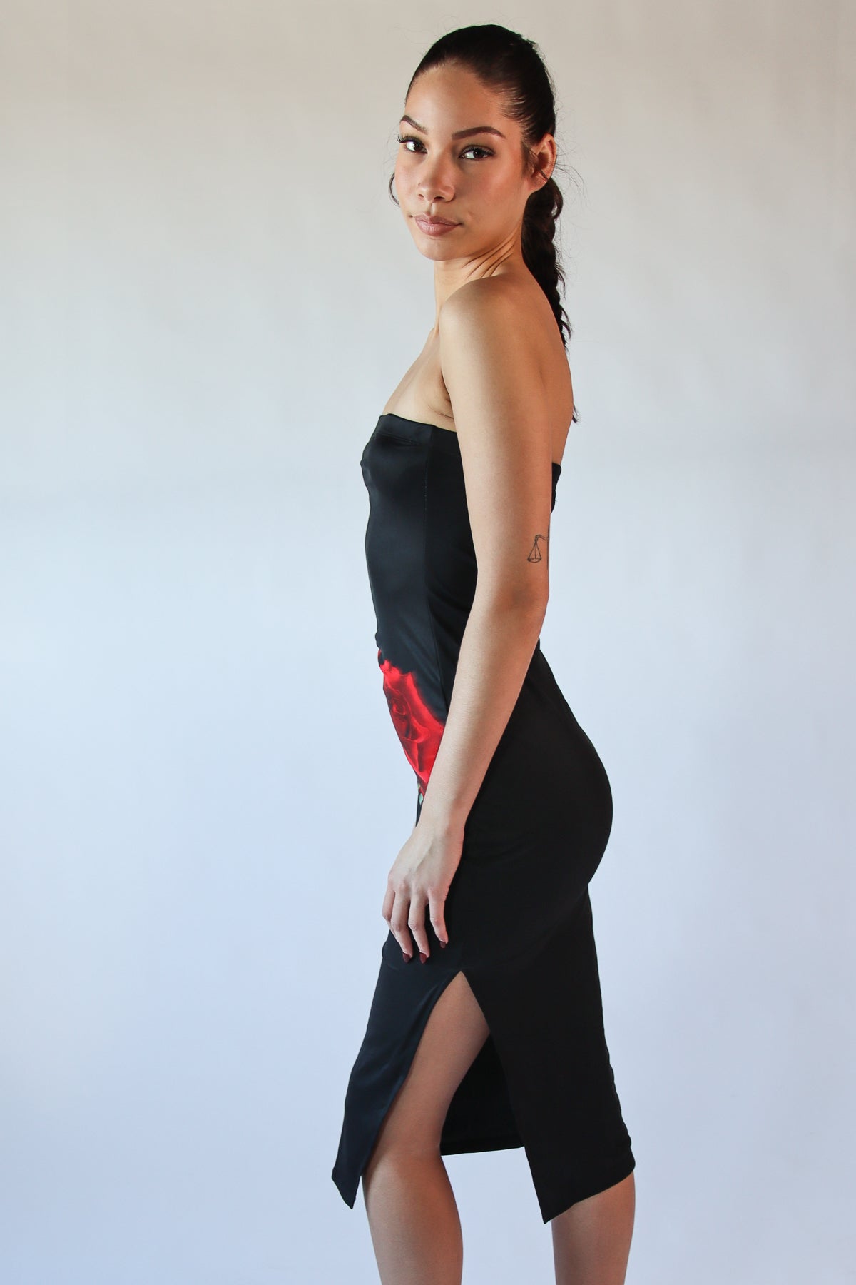 Rose Graphic Mesh Midi Tube Dress