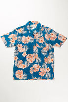 Blue and Coral Hibiscus Print Hawaiian Shirt