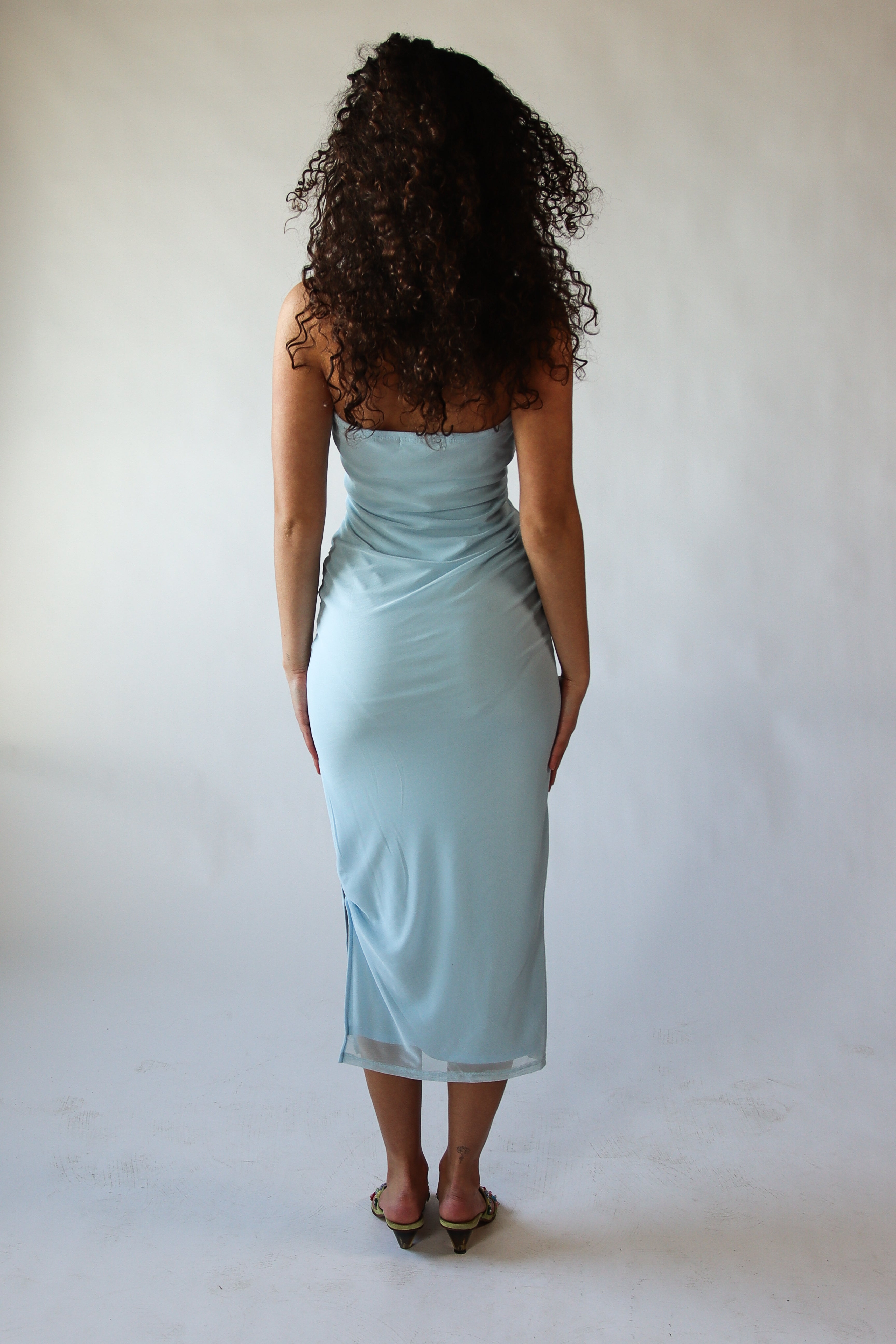 Sequin Beaded Halter Maxi Dress Blue