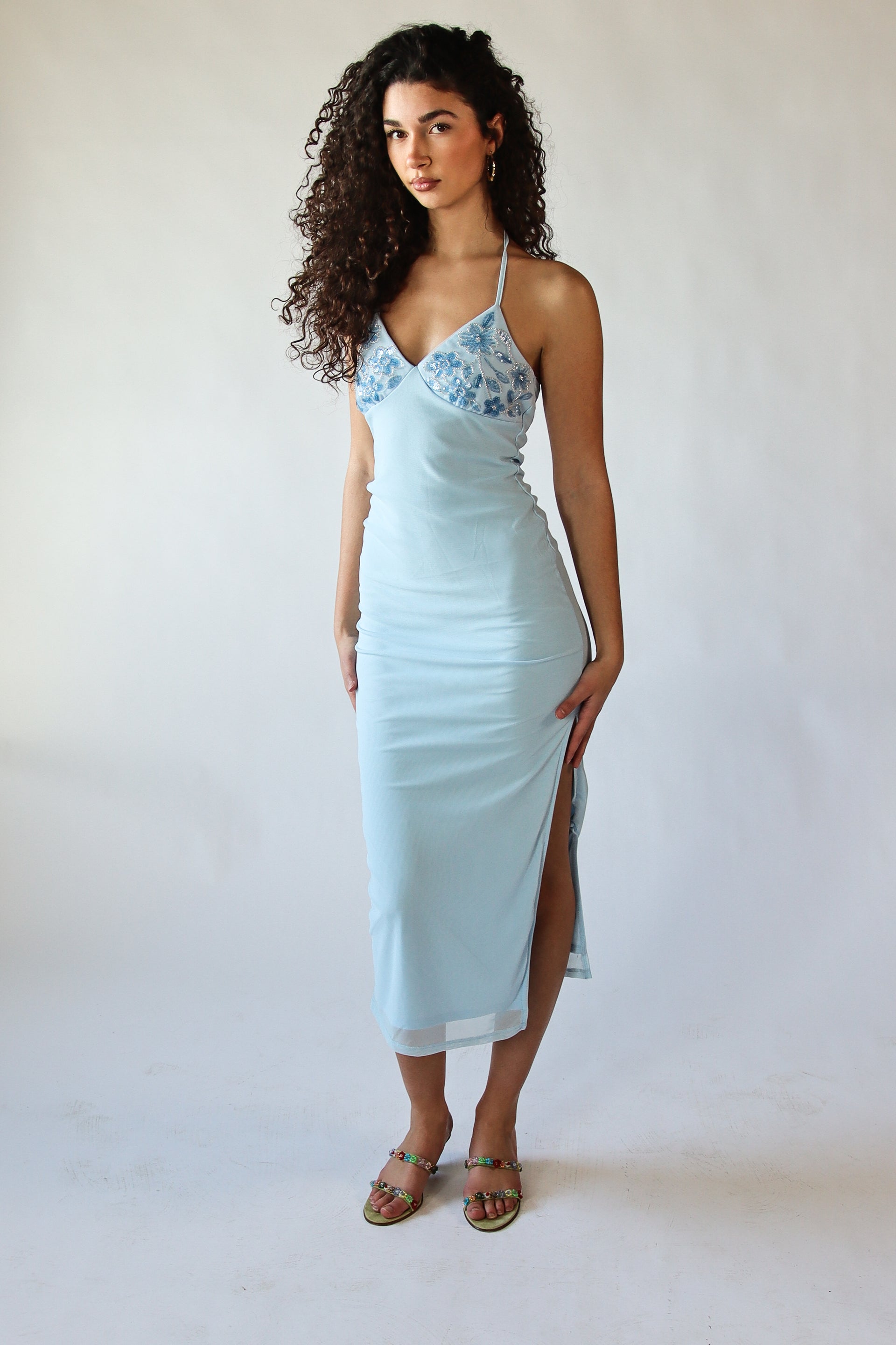 beaded halter maxi dress Mint Velvet Pink Beaded Halter Maxi Dress | Size S | Pink | Sleeveless