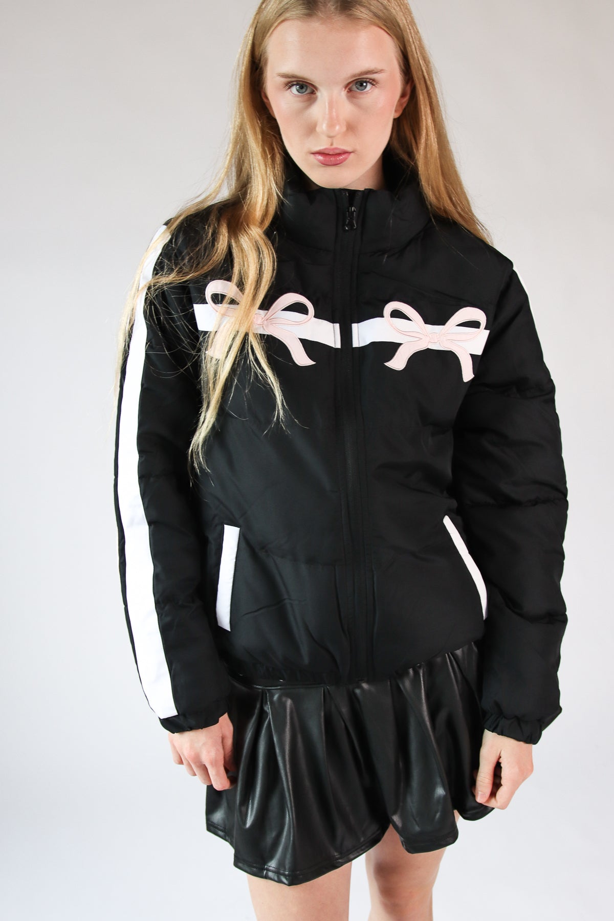 Bow Stripe Puffer Jacket